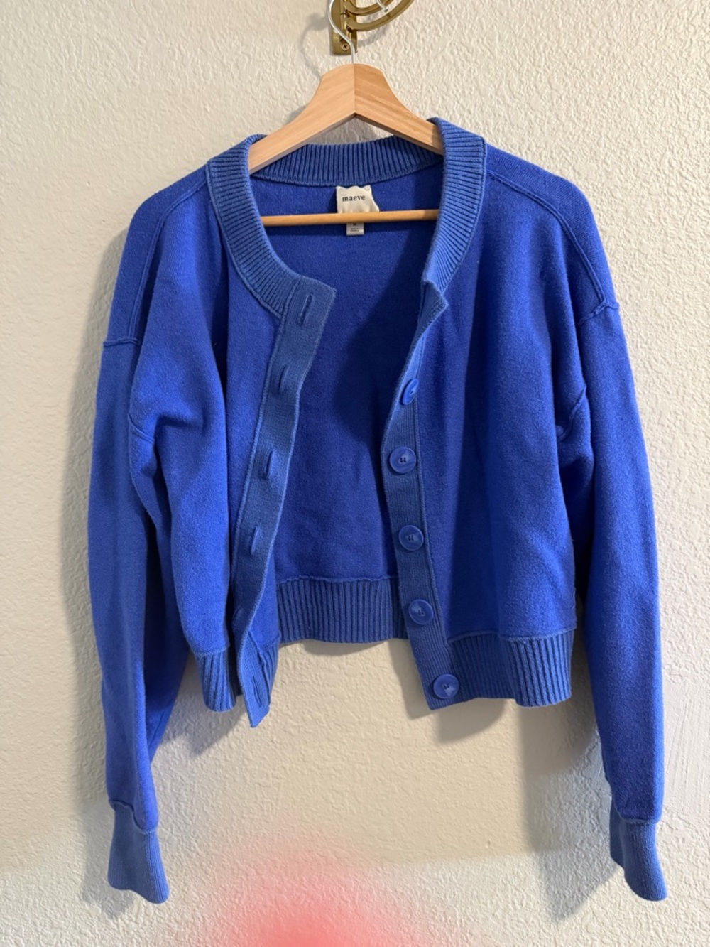 Maeve Bright Blue Cropped Button-Front Cardigan